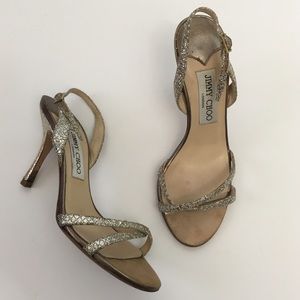 Jimmy Choo Silver Glitter Heels
